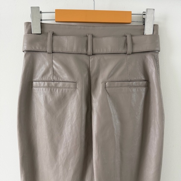 Babaton Aritzia Vegan Leather Belted Pants Taupe High Rise Size 0 - Picture 7 of 13